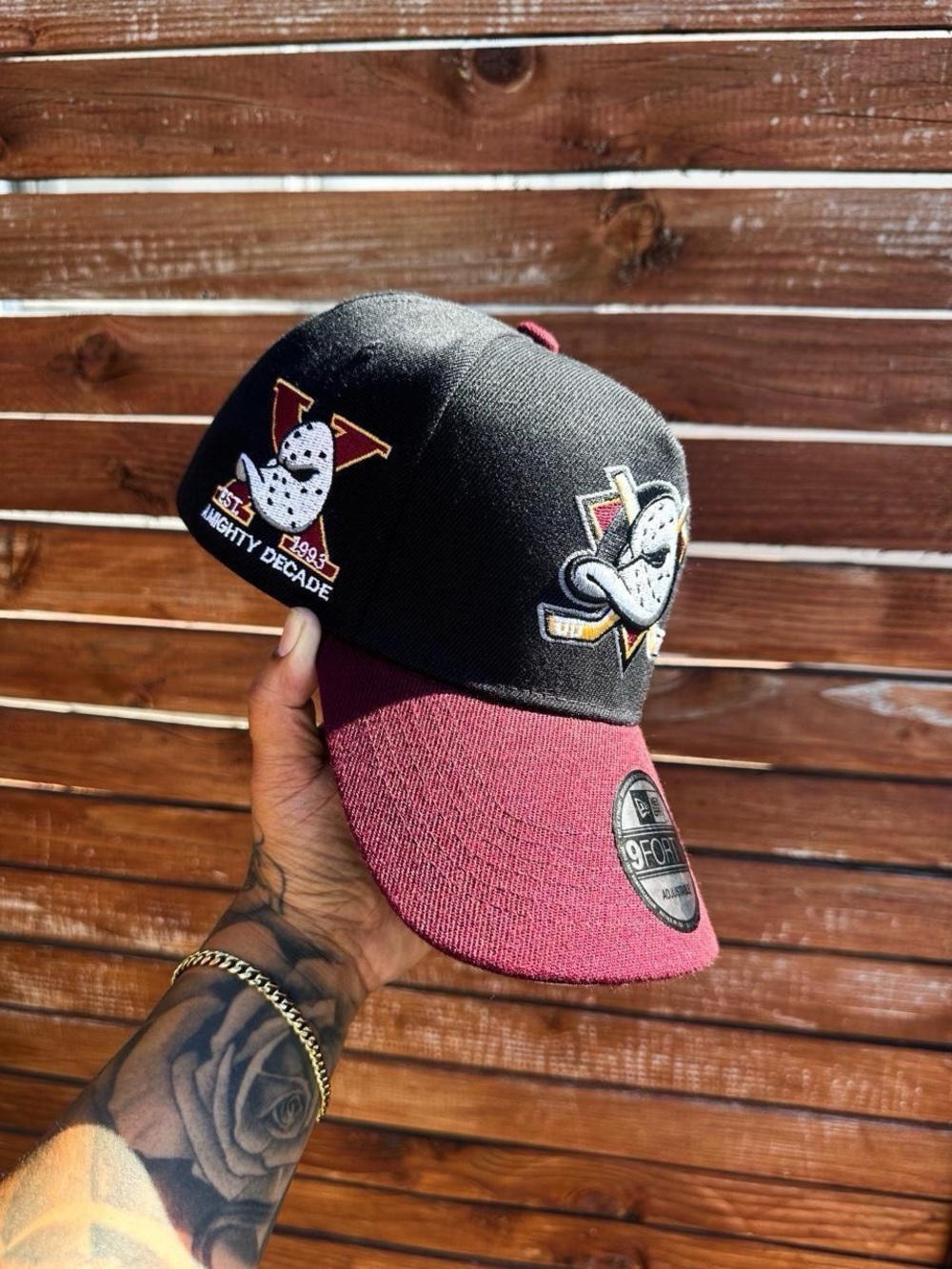 New Era Black and Maroon Hockey Mascot Baseball Cap SnapBack